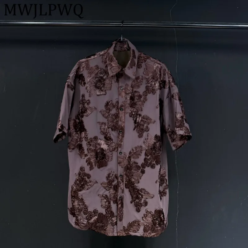 

MWJLPWQ Vintage Floral Print Short-Sleeve Shirt For Men Loose Niched New Style Round Collar Casual Tops Spring Summer 16645