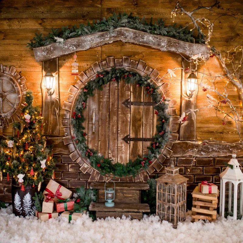 Christmas Backdrop Xmas Tree Fireplace Gift Winter Window Santa Claus Baby Birthday Family Party Photography Background Decor