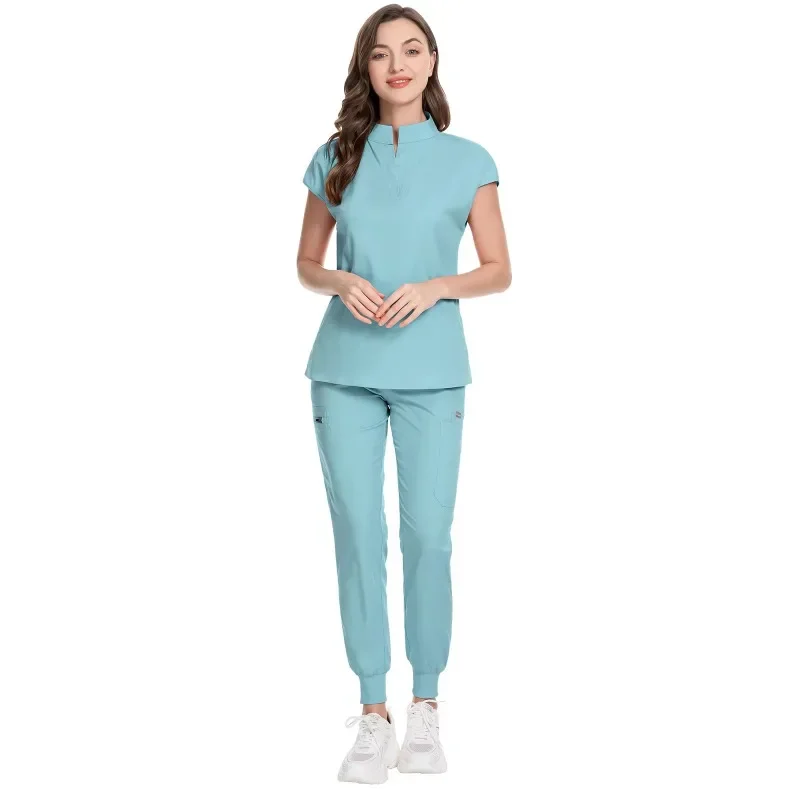 New Hot Sale V-Neckline Short Sleeve Jogger Unisex Dentist Beauty Salon Pet Hospital Nursing Scrubs Uniforms Sets