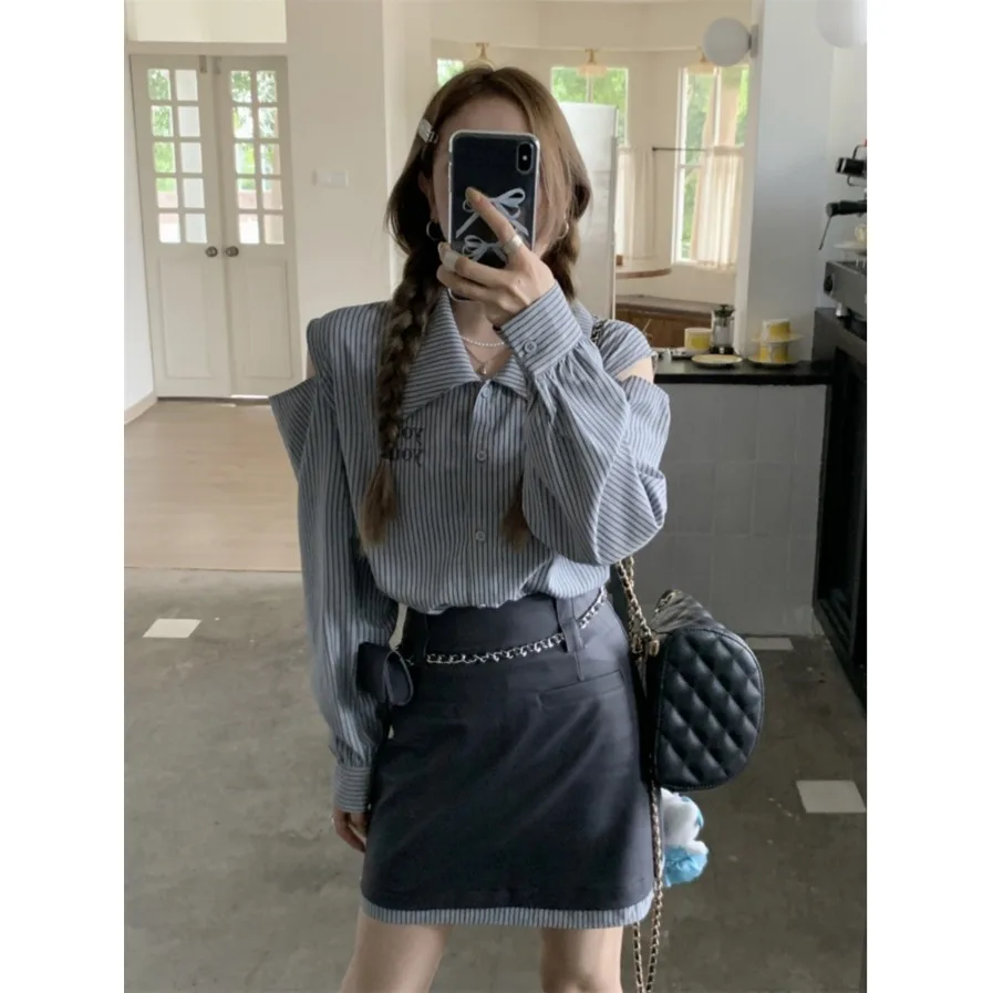 

2026 Spring Casual Style Women's Stripe Shirt Top Skirt Set Long Sleeve Fashionable Age-Defying Two-Piece Ensemble