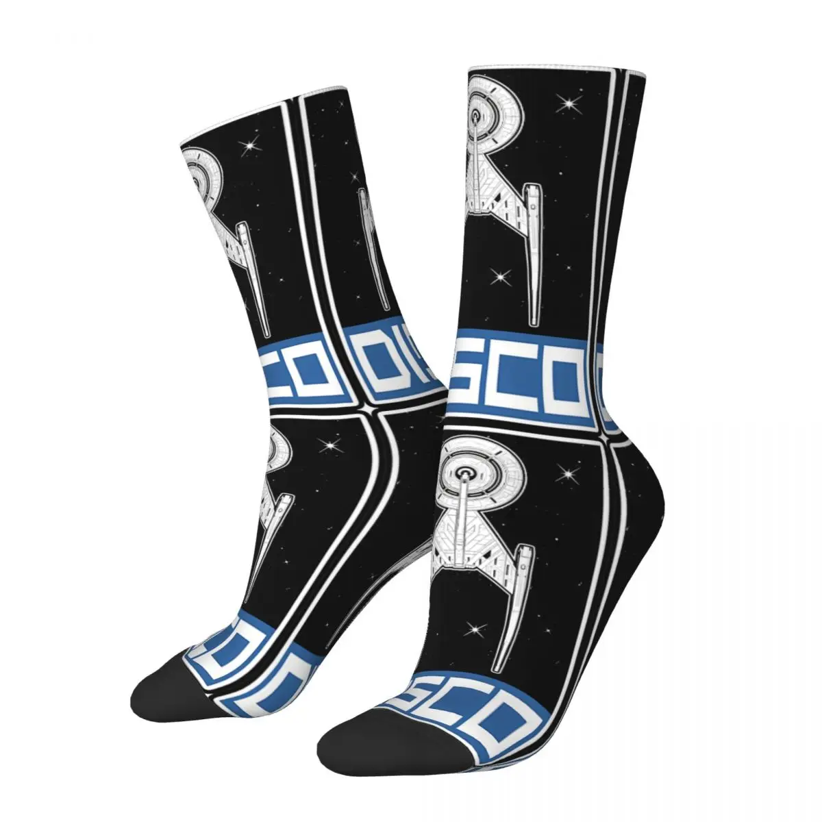 Vintage Disco Blue Sticker Men's Socks Starr Trrekk Unisex Harajuku Pattern Printed Happy Crew Sock Gift