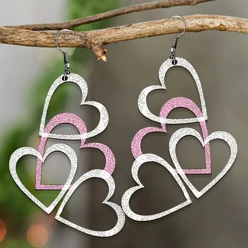 

Fashion Lovely Hollow Layer Love Heart Multi Layer Love Splicing Acrylic Earrings for Women Daily Accessory Creative Party Gifts