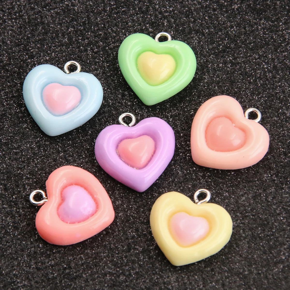 10PCS 18X20mm 6 Color New Product Double Heart Resin Charms DIY Earring Pendants Jewelry Accessory Making