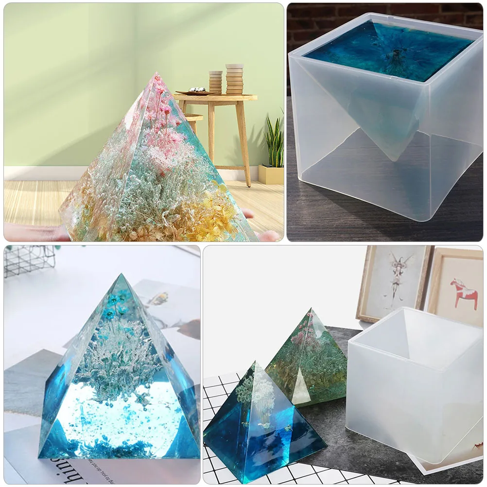 

1 set 1 Set Pyramid Silicone Mold Flexible Durable Resin Craft Diy Desktop Decor Mold Glossy Surface Easy Release Small Storage