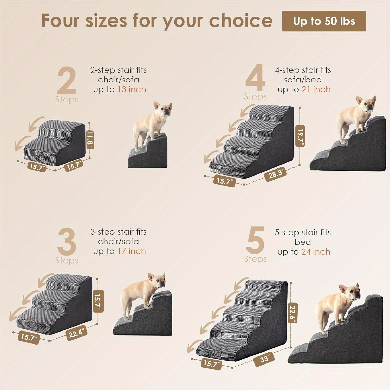 [4-Step Curved Dog Ramp] 4-Step Non-Slip Curved Dog Stairs Ramp for High Beds 20