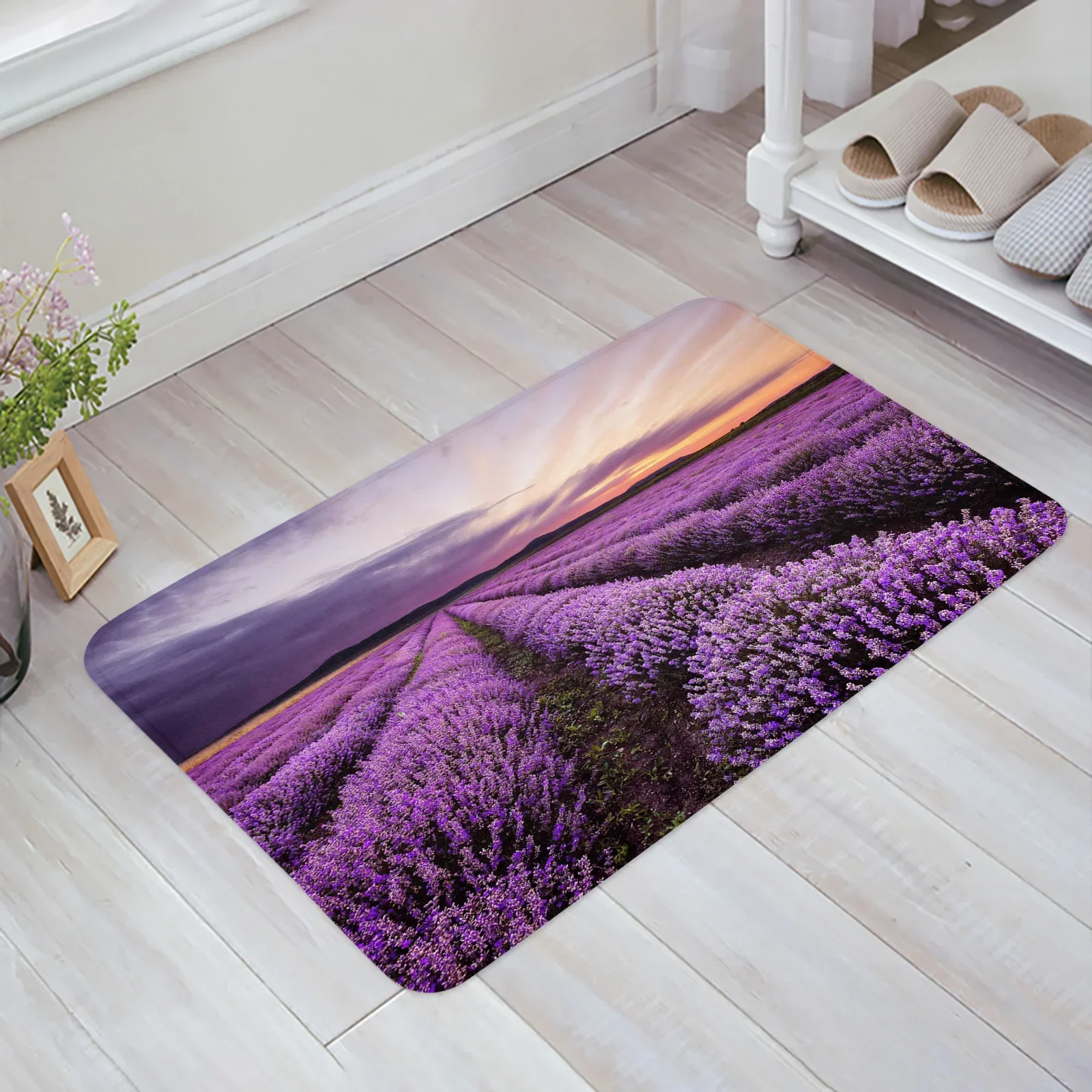 Plant Purple Lavender Flower Field Bathroom Mat Carpet Bathtub Floor Rug Shower Room Doormat Kitchen Entrance Pad Home Decor