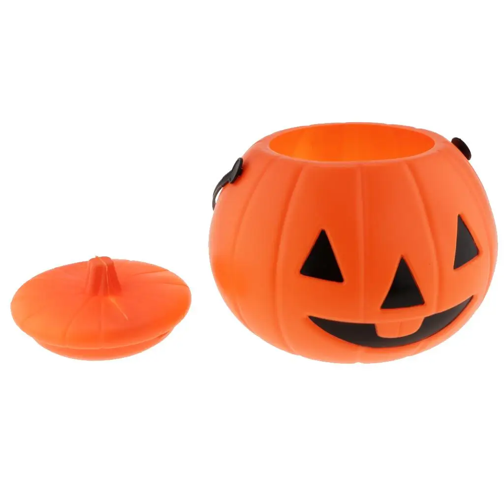 Halloween Candy Bucket Pumpkin Holder Jar Plastic Trick or Treat Pot for Kids Party Decor