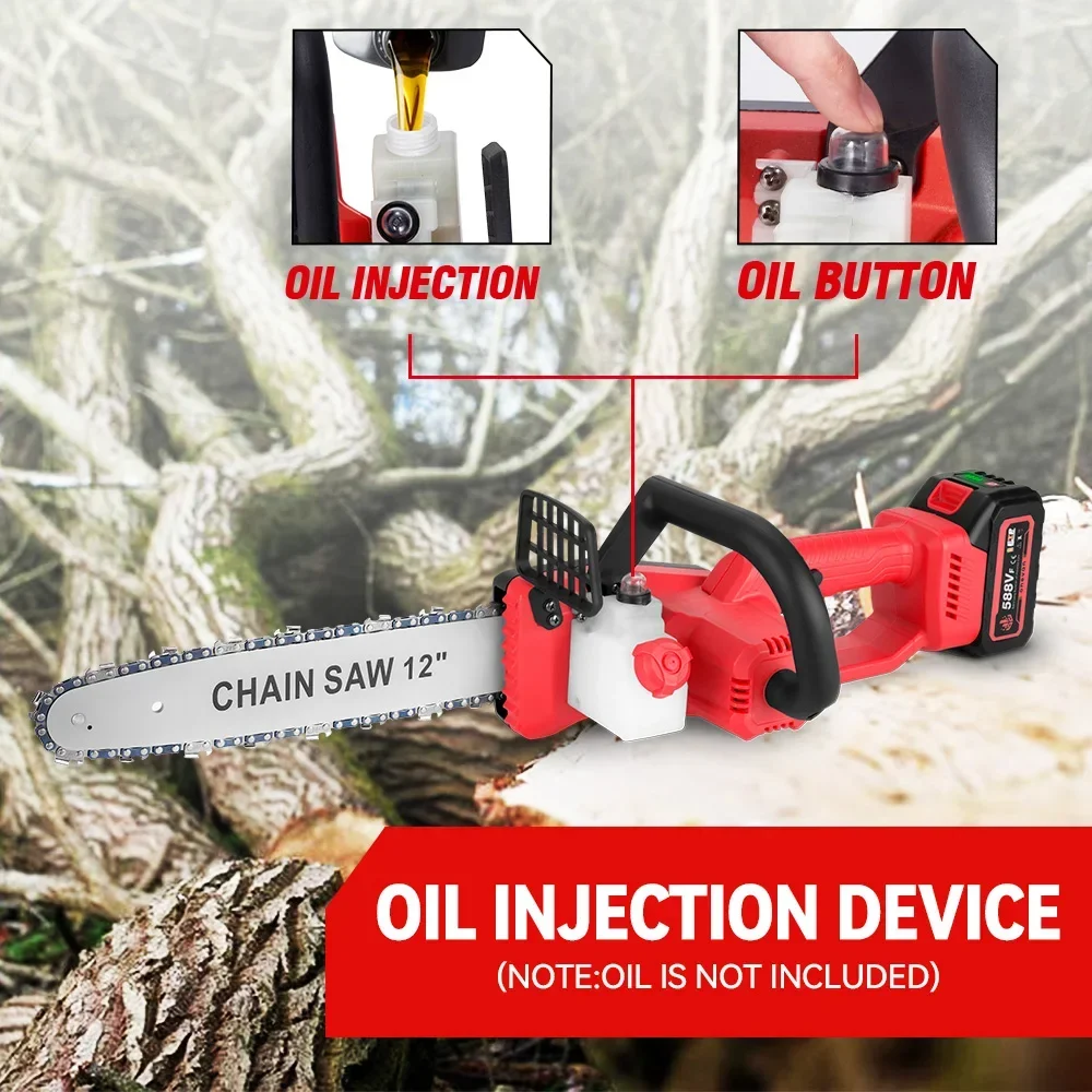 ONEVAN-Sierra de cadena eléctrica sin escobillas, 12 pulgadas, 6600W, 20000RPM, motosierra de mano inalámbrica, herramientas de poda para batería