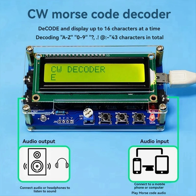 Upgraded CW Morse Code Decoder Finished+Case with Digital LCD CW Trainer Morse Code Decoder Kit-WDL
