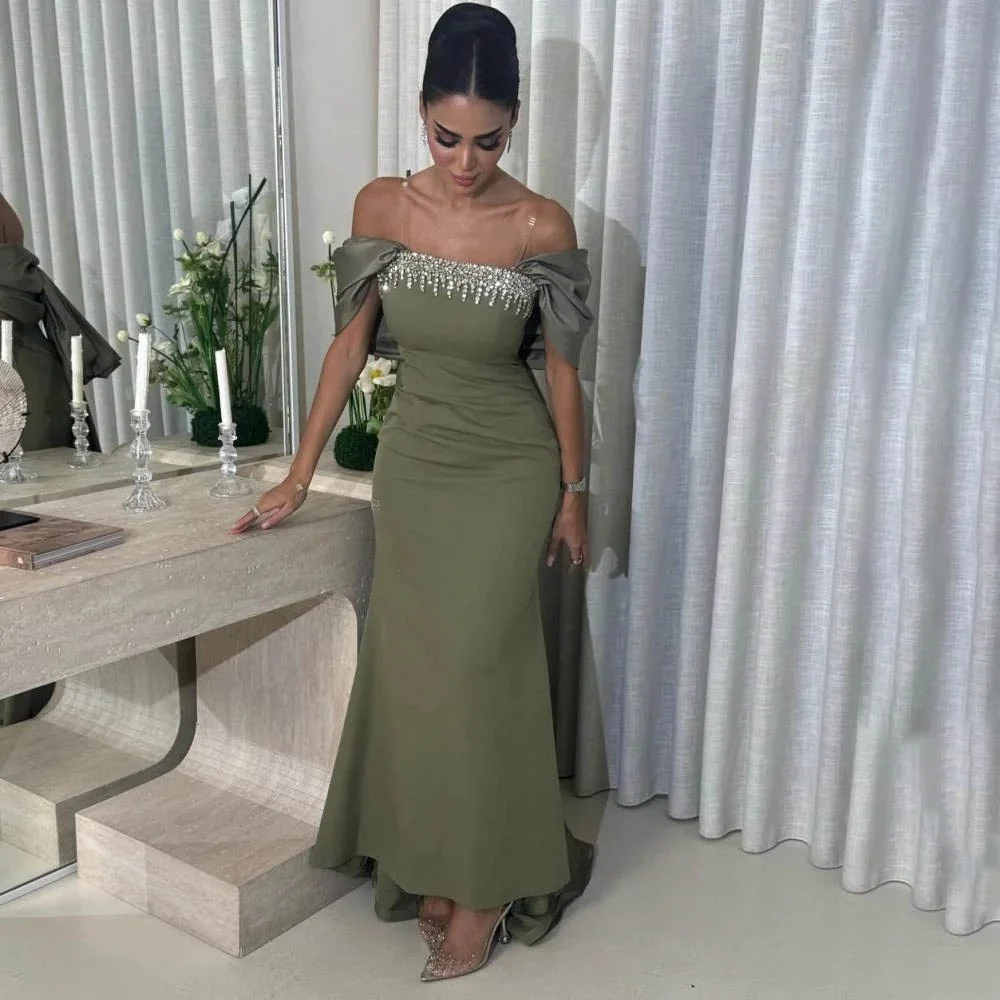 

Customized Exquisite Off The Shoulder Mermaid Evening Dress Charming Beading Prom Dress Sexy Satin Party Gown вечернее плат