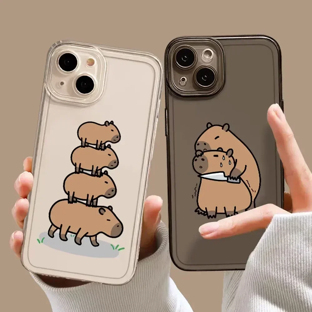 Cute Capybara Phone Case for IPhone 16 15 14 13 12 11 Pro Max Mini X XS MAX 7 8 Plus Fundas Funny Animal Transparent Soft Covers