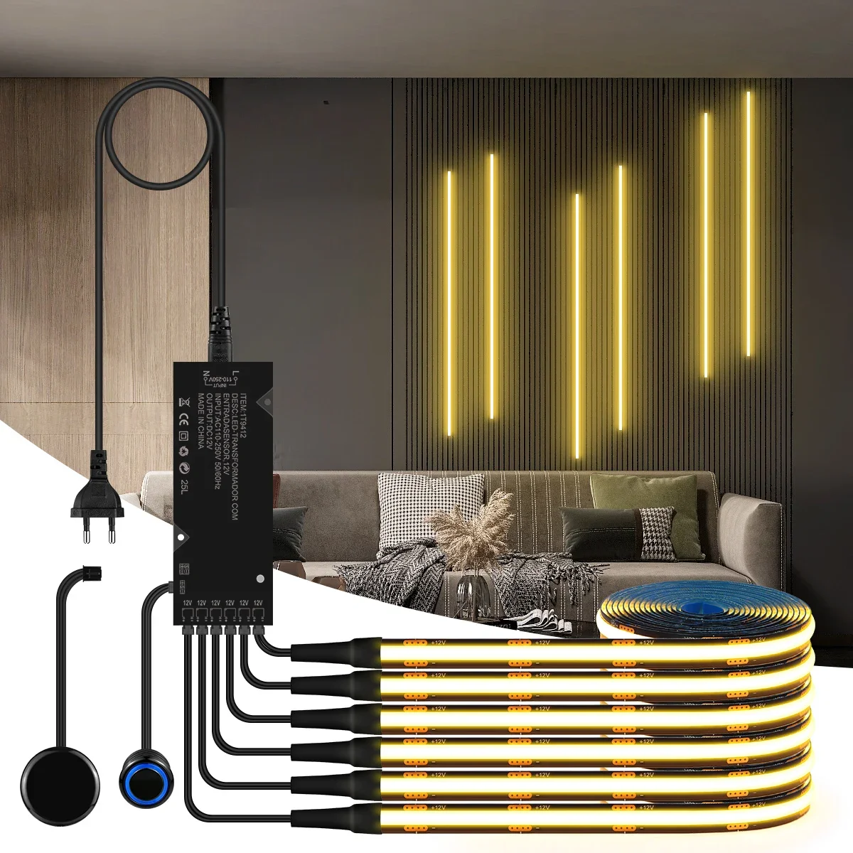 Integriertes Steuerungs-COB-LED-Lichtset 1-10 Stück Schwarze Platte Dimmbarer Touch-Schalter Durch-Panel-Sensor für Hintergrundwanddekoration