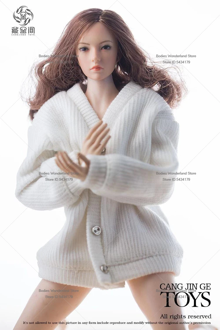 재고 있음 1/6 스케일 여성 군인 흰색 니트 브이넥 버튼 스쿨 스타일 재킷 12'' TBL JO UD ND 액션 피규어 인형용