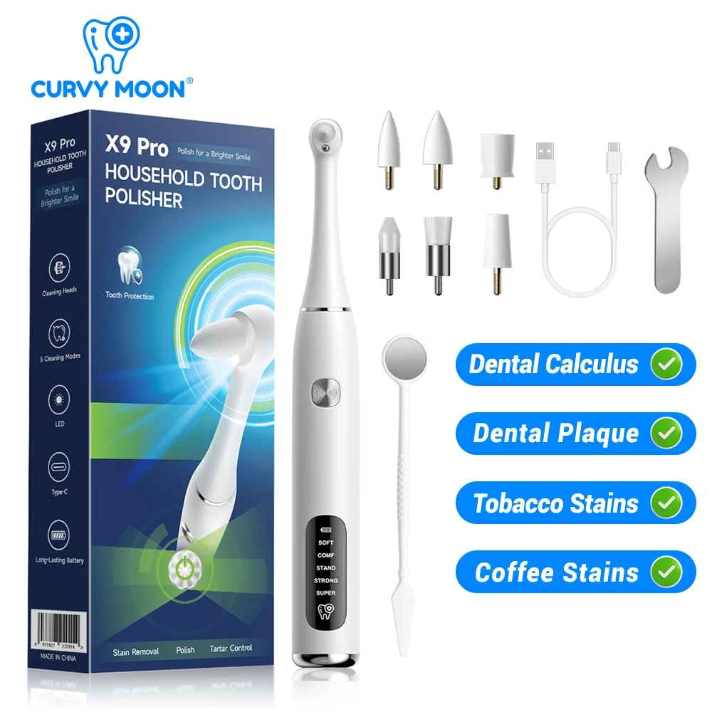Household Tooth Polisher Teeth Whitening Deep Cleaning Polishing 25000RPM Dental Scaler Toothbrush Plaque Tartar Stains Removal
