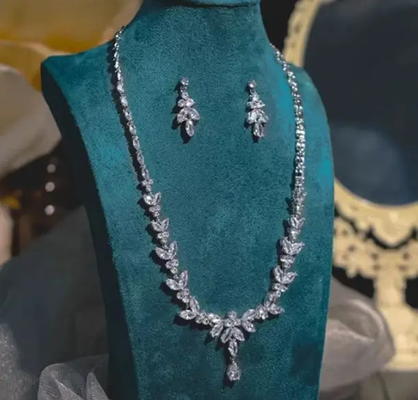 CC Party Jewelry Set Women Accessories Bridal Dress Engagement Bijoux Wedding Events Stud Earrings Necklace Sets 2 PCS T0133