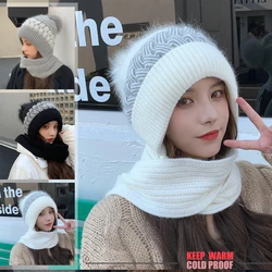 Knitted Hat Korean Version Of The Fall and Winter Knitted Cold Protective Ear Protection Neck Thickened Scarf one-piece Beanies