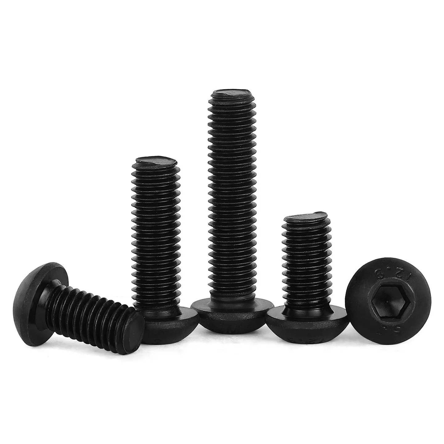 M1.6 M2 M2.5 M3 M4 M5 M6 M8 M10 M12 Grade12.9 Black Steel Hex Knob Hexagon Socket Round Button Head Screw Length 3mm-100mm