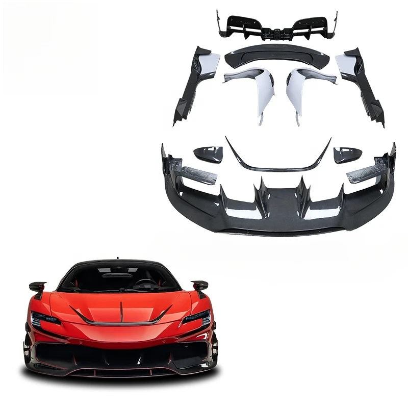 High Quality MSY Style Dry Carbon Fiber Aero Body Kit Fit For SF90 Exterior Mod Parts Include Front Lip Canards Side Skirts Fend