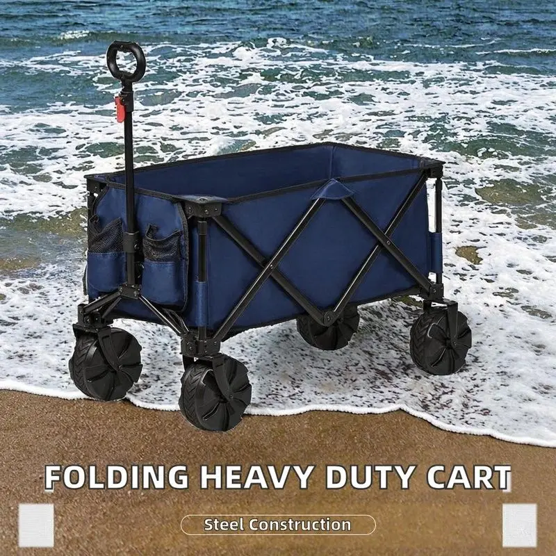 Outdoor Folding Trolley Four-wheel Heavy-duty Portable Platform Cart Camping Shopping Garden Beach