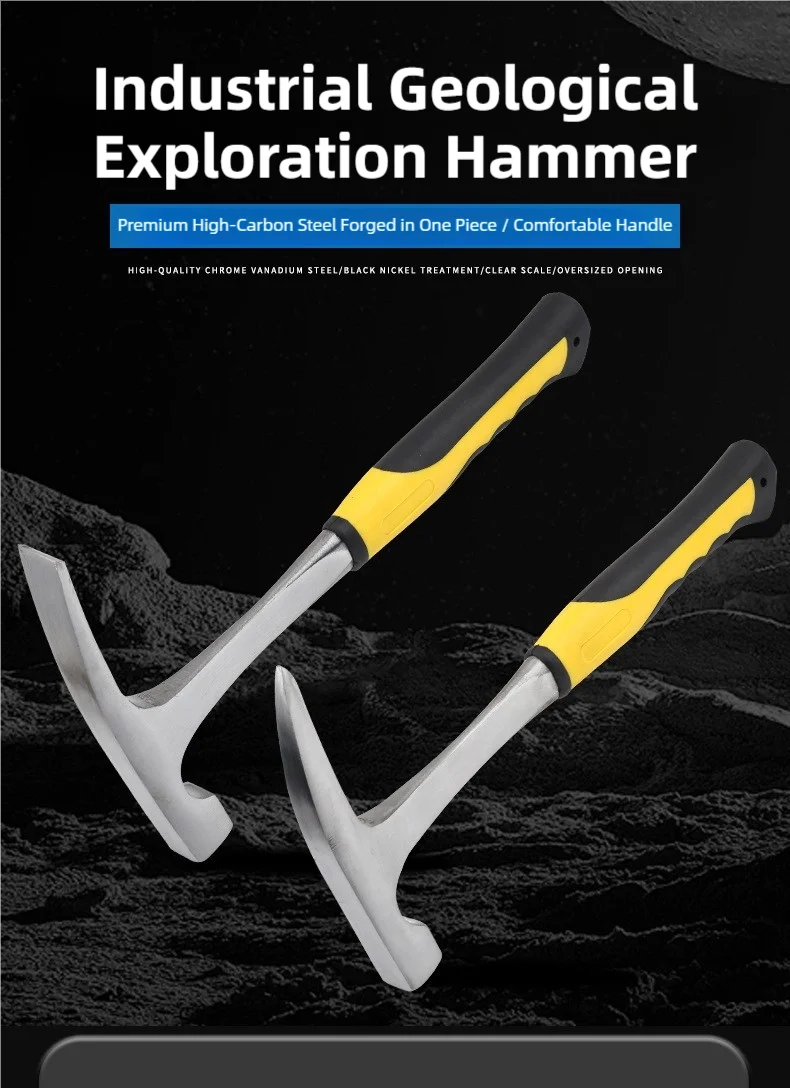 TINSOL Geologischer Erkundungshammer aus Hochkarbon-Stahl, Multifunktionaler Gesteinshammer mit Rutschfestem Gummigriff – Detail 1