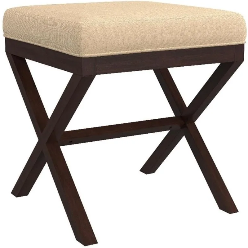 مقعد فاخر من Espresso Vanity - مقعد مبطن بدون ظهر لمحبي المكياج، مقعد غرفة الملابس متعدد الوظائف مع إطار معدني #2
