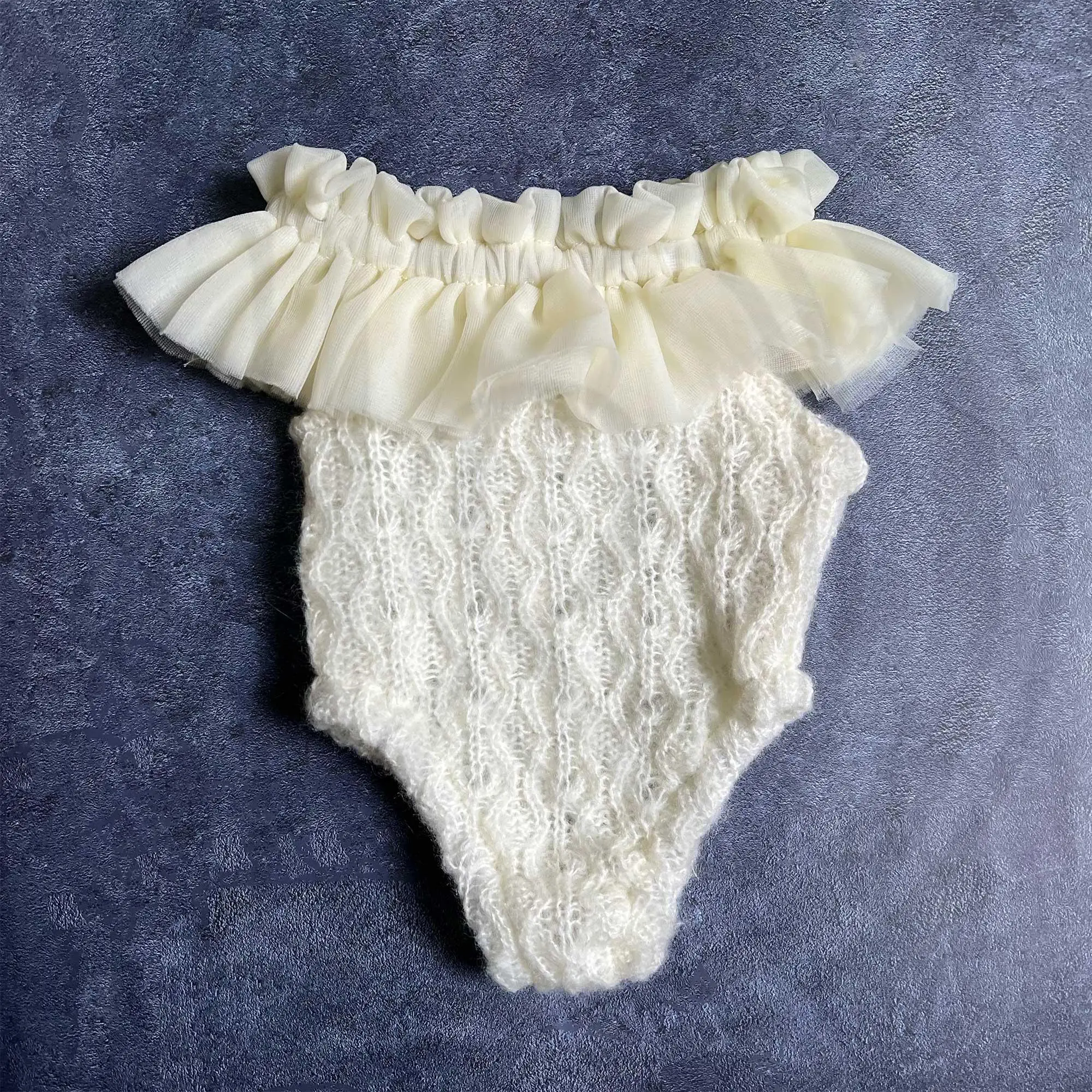 Don&Judy Jumpsuit For Newborn Baby Mohair Mesh Off-Shoulder Newborn Romper For Gift Birthday For Photography Set