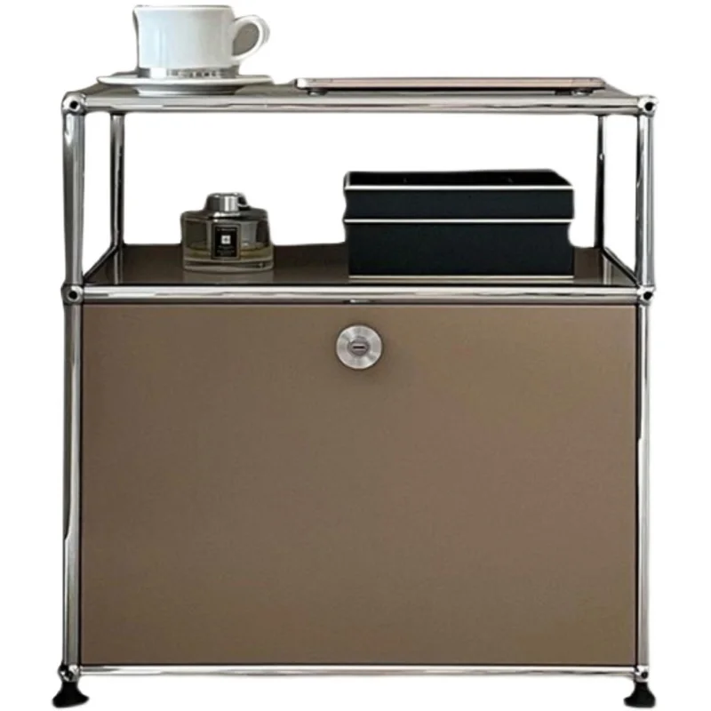 

Medieval stainless steel storage cabinet white simple bedside Xiaohongshu ins art bedroom bedside