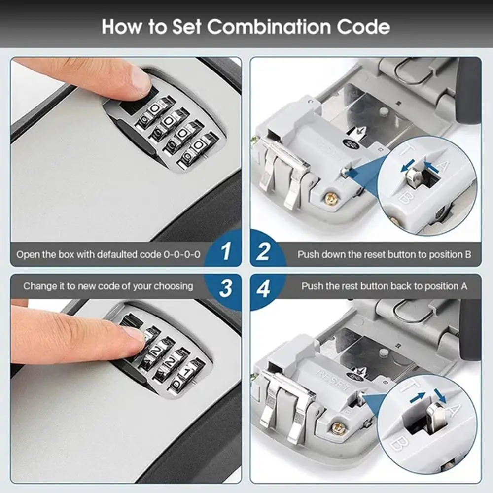 Wall Mounted Key Lock Box Key Safe Box Weatherproof 4 Digit Combination Key Storage Security Lock Box
