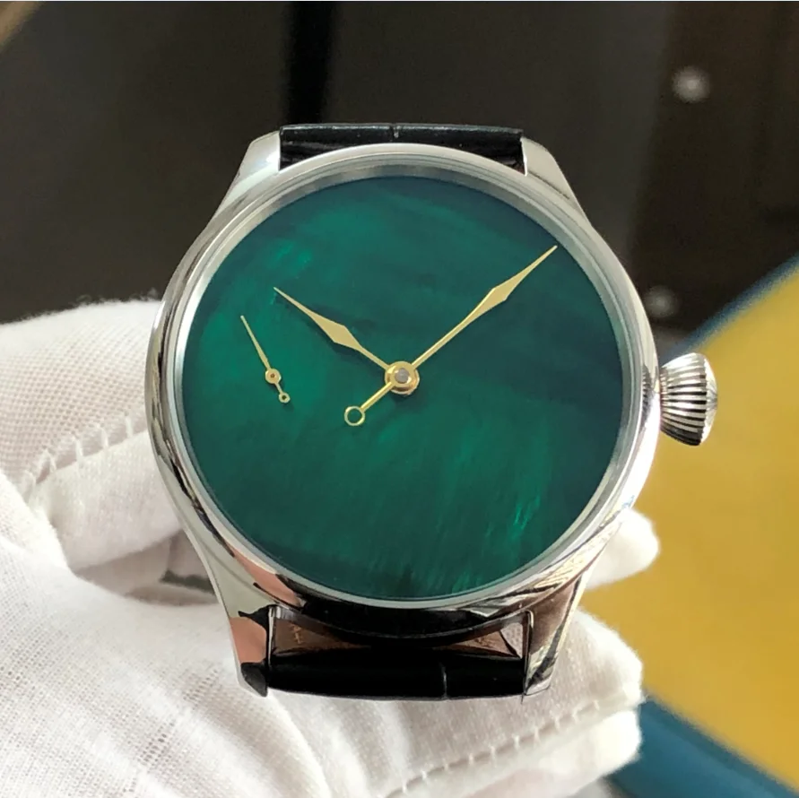 41mm GEERVO ST3621 Watch Green Conch Dial CN6498 17 Jewels Mechanical Hand Wind Movement Sky Book Man's Pilot Watches