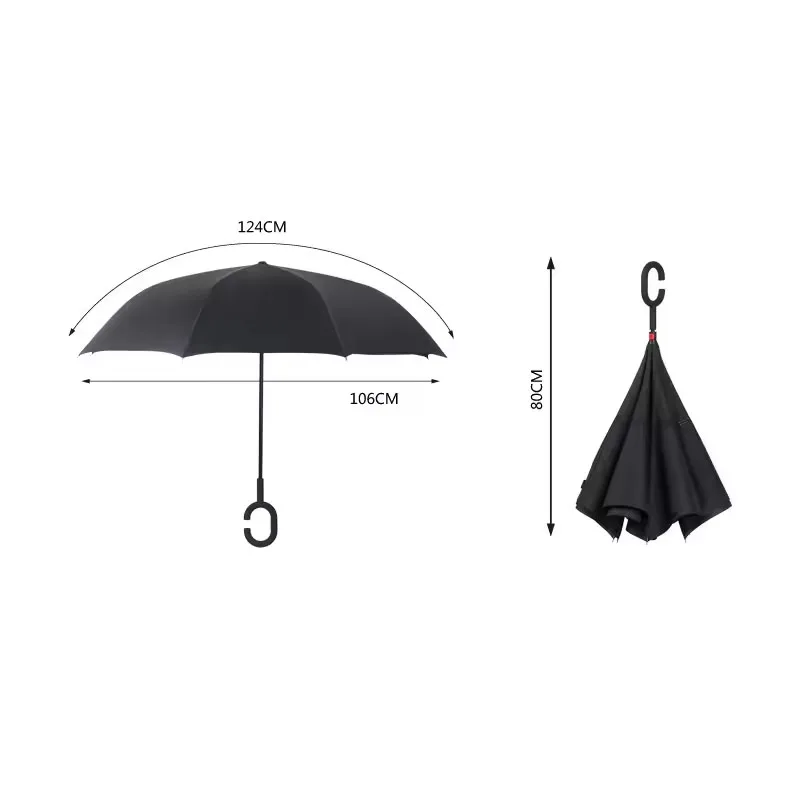 Parasol dwuwarstwowy odwracany 2025, długi uchwyt, prosty trzonek, parasol samochodowy w kształcie litery C, odwracany parasol przeciwsłoneczny, parasol golfowy. — zdjęcie 4