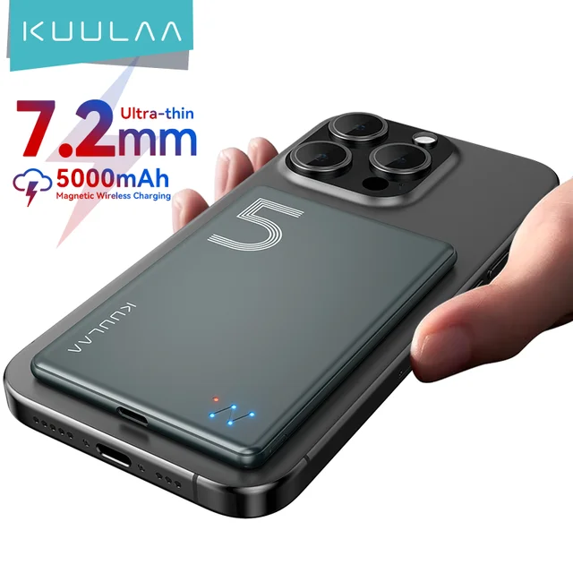 KUULAA Magnetyczny Power Bank 5000mAh Magnetyczna Bezprzewodowa Ładowarka do Telefonu Bateria Zewnętrzna 20W Szybkie Ładowanie Dla iPhone 17 16 PowerBank