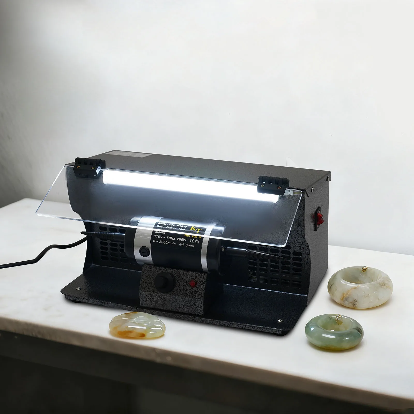 Polishing Machine with Dust Collector, Dual-switch Control 200W Polishing Grinder, Variable Speed Bench Polishing Machine