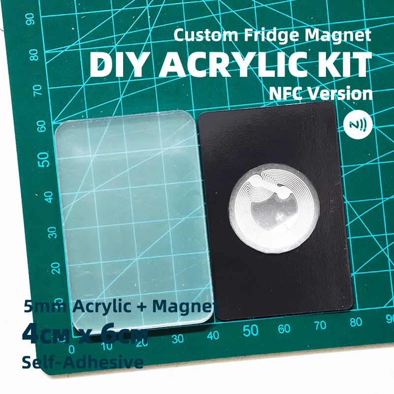4 Sets NFC Acrylic for DIY Fridge Magnet Self Adhesive Handmade Custom Photo Record Magnet Making Kit Gift 4*6cm 5mm Transparent