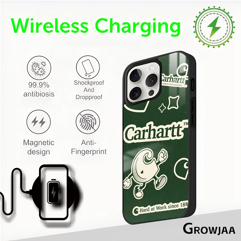 Cartoon C-carhartt Phone Case Magnetic For IPhone 16 15 14 13 12 11 Pro Max Plus Mini Magsafe Wireless Charging Cover