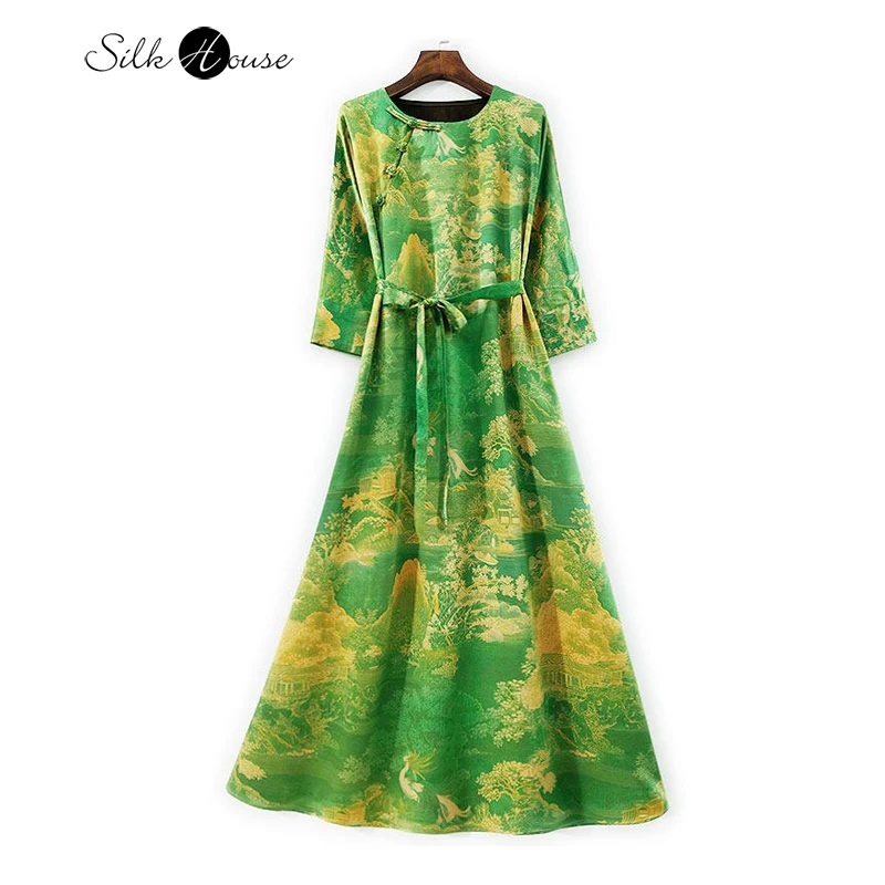 แฟชั่นผู้หญิงปี 2026 สไตล์ใหม่ ผ้าไหมมัลเบอร์รี่แท้ 100% ขนาด 60 มม. ผ้ากวางตุ้งเนื้อละเอียด คอทรงกลม แขนยาว ลายพิมพ์