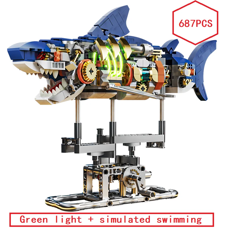 Marine animal building blocks Mechanical shark Manta ray Mantis frog parrot build model toys for children holiday gifts