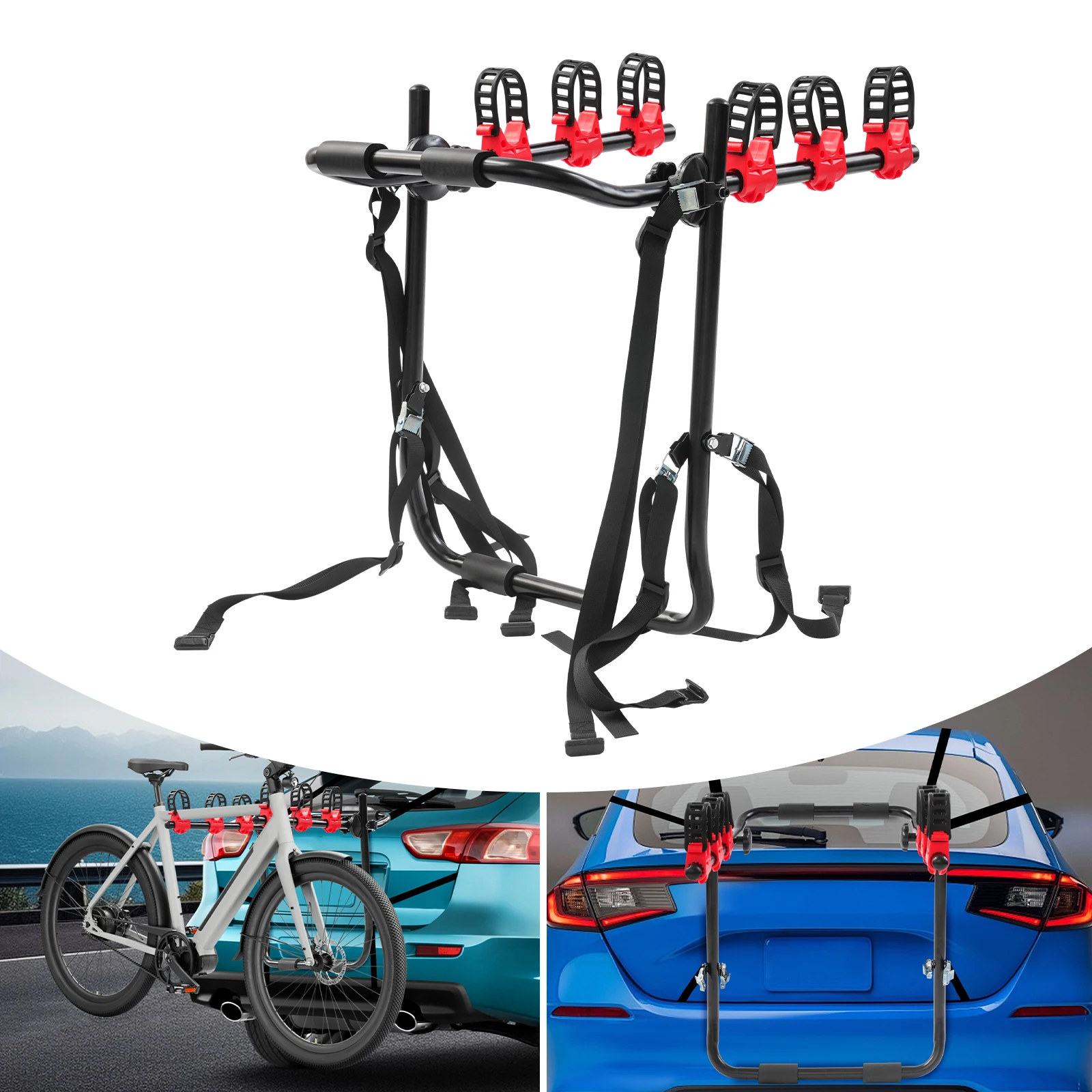 

Bike Trunk Mount Rack Universal Car Bicycle Carrier Foldable Straps Carbon Steel Rack for Road Mountain Bike Transport