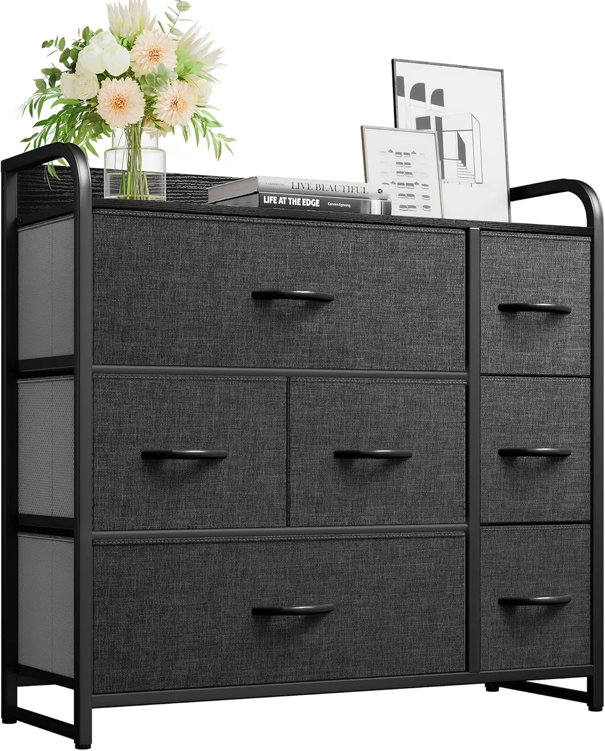 Fabric Dresser with 7 Drawers - Storage Tower with Large Capacity, Organizer Unit for Living Room - Sturdy Steel Frame