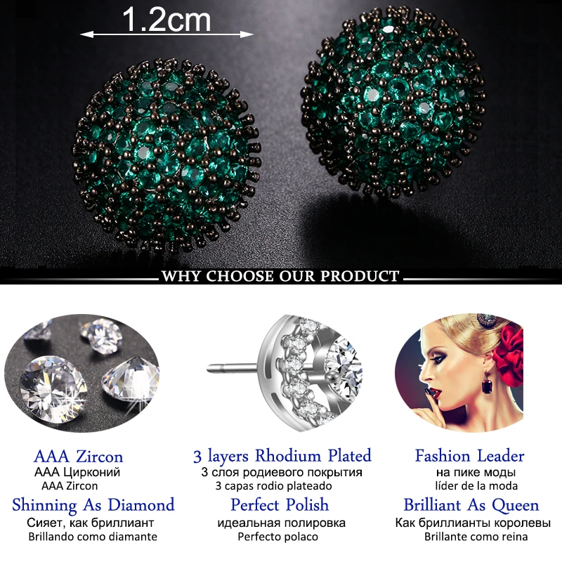 LXOEN Fashion Luxury Small Round Red Stud Earrings with Green Zirconia Studs Earrings for Women Jewelry Gifts