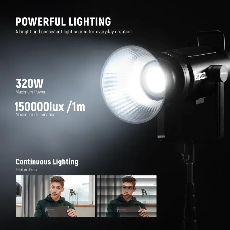 NEEWER CB300B 320W LED Video Light with 2.4G/APP Remote Control, All Metal Bi Color COB Continuous Output Lighting Bowens Mount