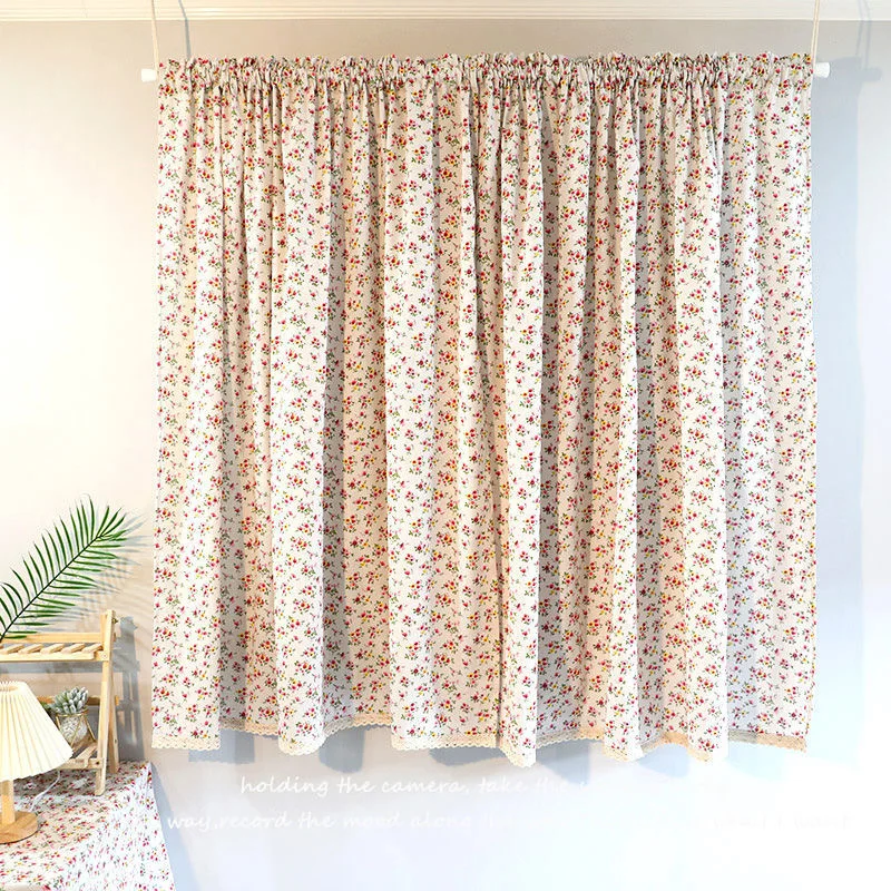 70*150 Korean Red Floral Short Curtains Japanese Rural Linen Flowers Half Curtains for Kitchen Partition Door #A053
