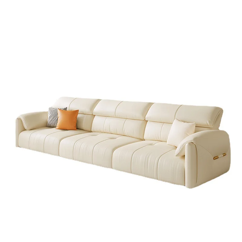 

Light luxury first-layer cowhide sofa living room small apartment elephant ears French cream style