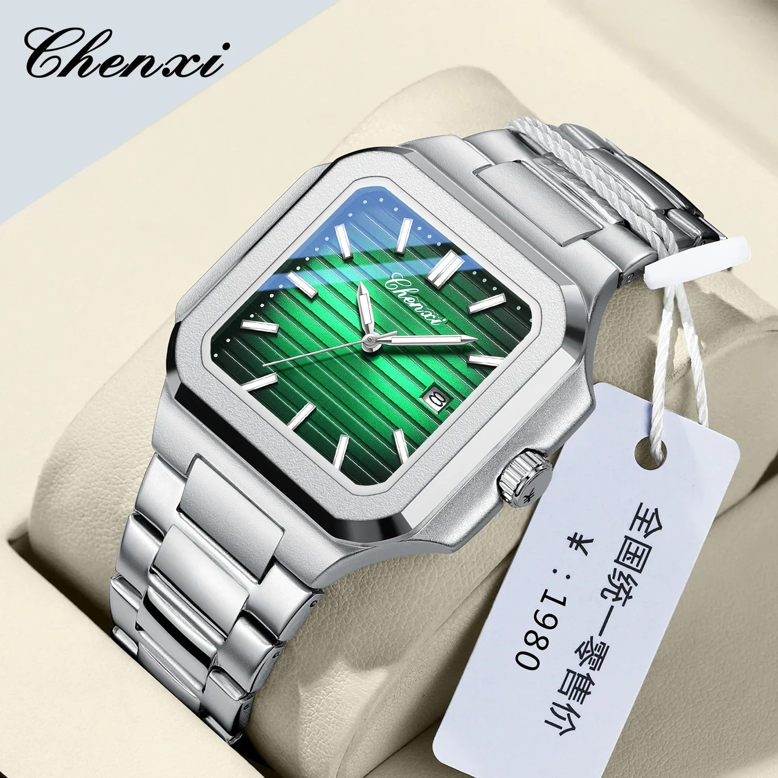 

CHENXI 8266 Роскошные светящиеся деловые наручные часы с квадратным кварцевым механизмом 44 мм Relogios Masculino
