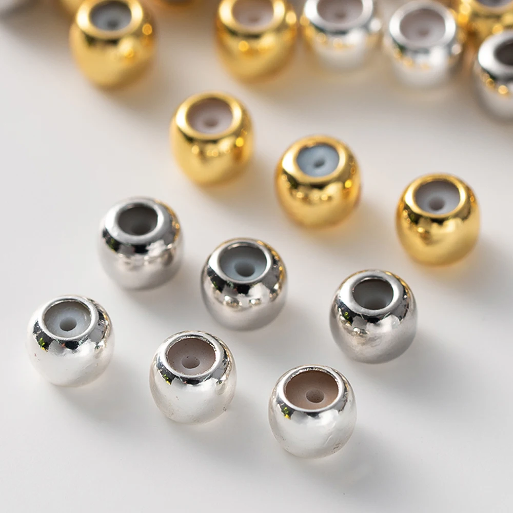 20pcs 18K Gold Plated Brass Round Rubber Stopper Slider Beads Insert Rubber Stopper Positioning for DIY Crafts Jewelry Making