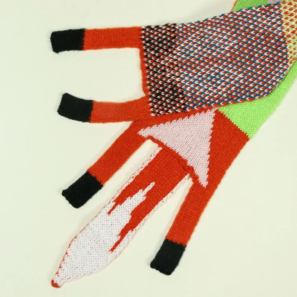 Versatile Japanese Style Knitted Scarf Imitation Cashmere Animal Cartoon Fox Scarf Trendy Autumn Winter Warm Shawl Wrap
