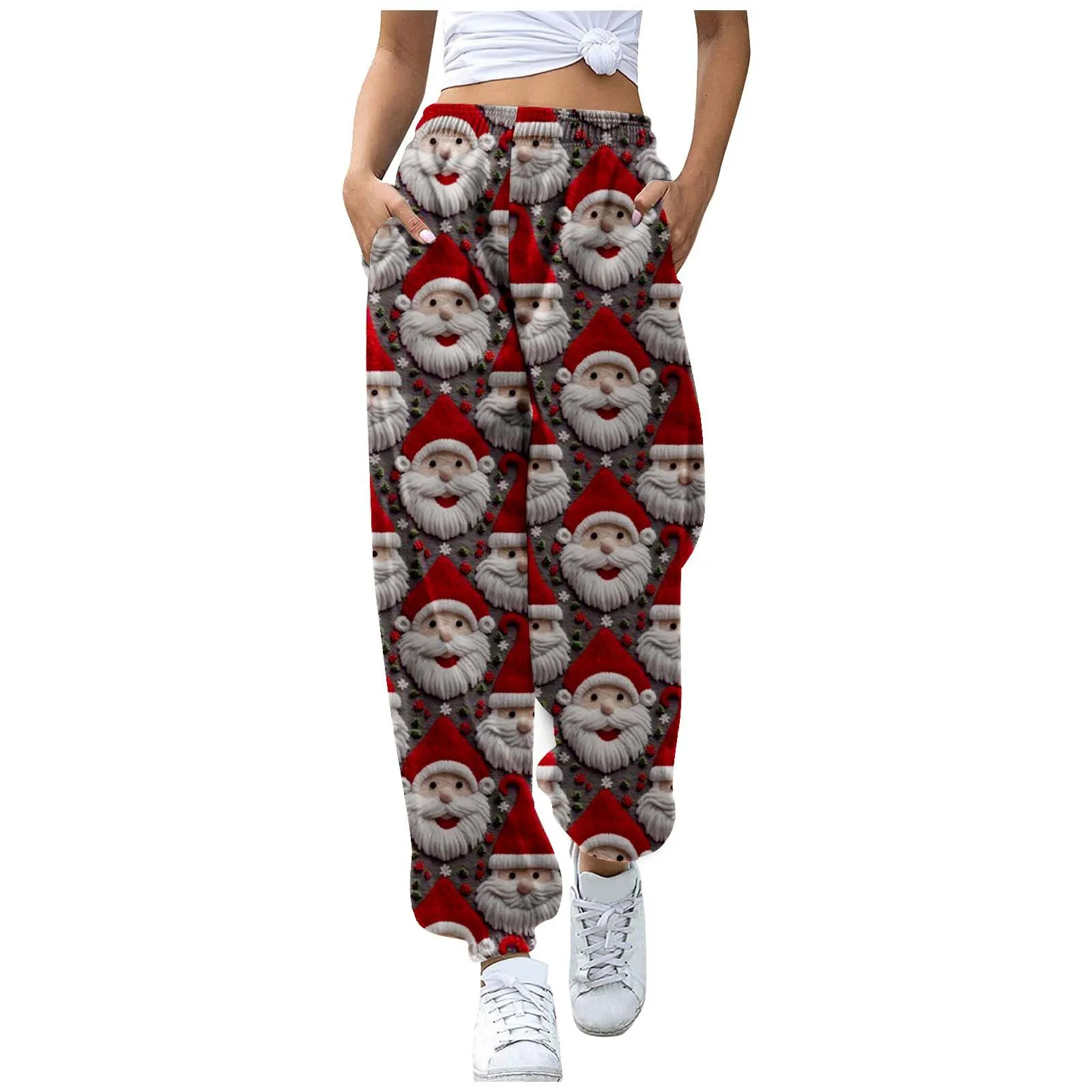 2024 Summer Christmas Element Printed Loose Sweetheart Pants Tie Feet Pants Women's Sports Pants Casual Pants ML1