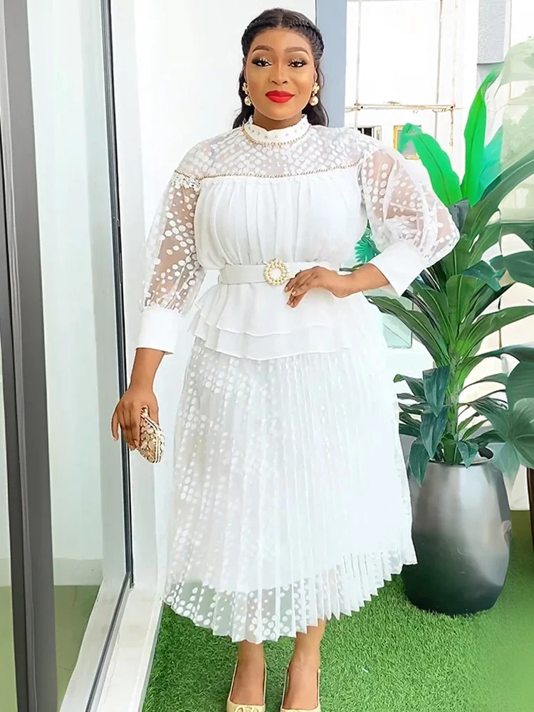 2025 Summer Dresses for Women Dubai African Wedding Party Prom Evening Gown Dashiki Pleated Maxi Robe Office Ladies Clothing