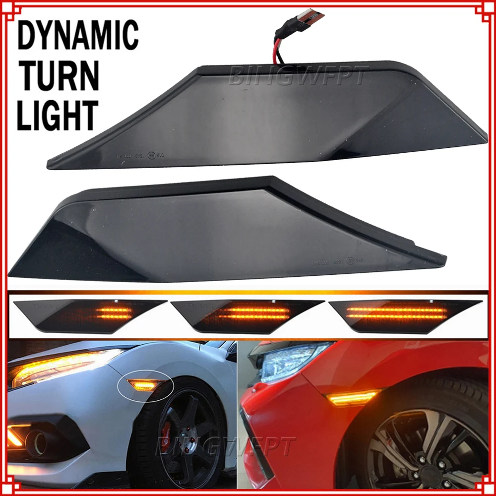Car Dynamic Smoked Turn Signal Lamp Lights For Honda Civic 2016 2017 2018 2019 2020 LED side indicator marker light lamps