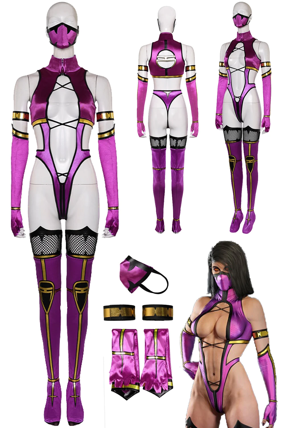 Mortal Kombat Cosplay Mulher, Máscara de Fantasia, Mileena, Dia das Bruxas, Fantasia, Disfarce, Representação, Fantasia, Jogo, Fêmea