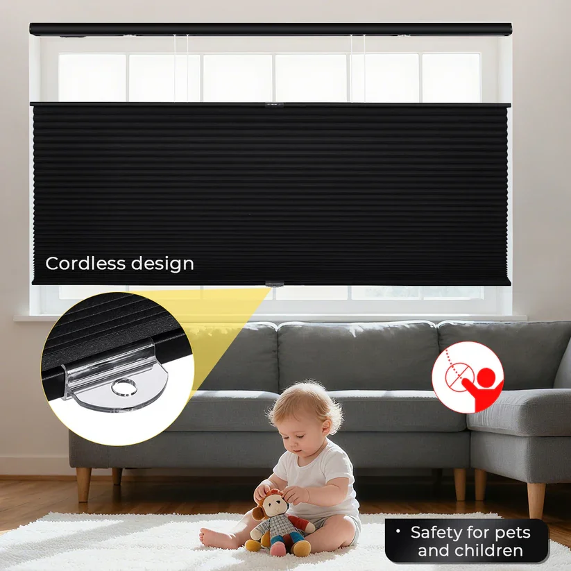 No Drill Cordless Honeycomb Blinds Top Down Bottom Up 100% Blackout Cellular Shades Thermal Insulated Window Shades Custom Size